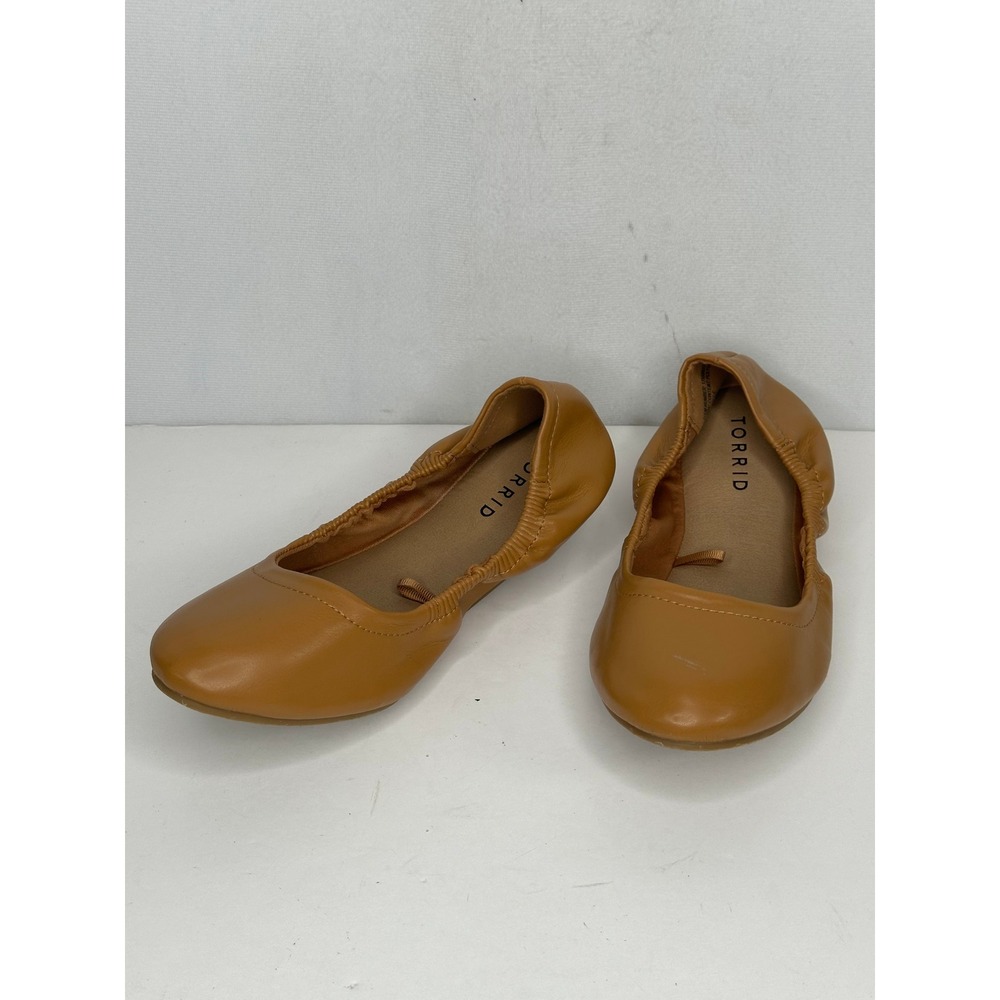 Torrid Womens Tan Cognac Elastic Round Toe Ballet Flats Balletcore Sz 7WW 17556